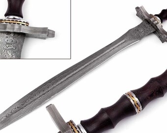 Damascus Handmade Sword With Leather Sheath