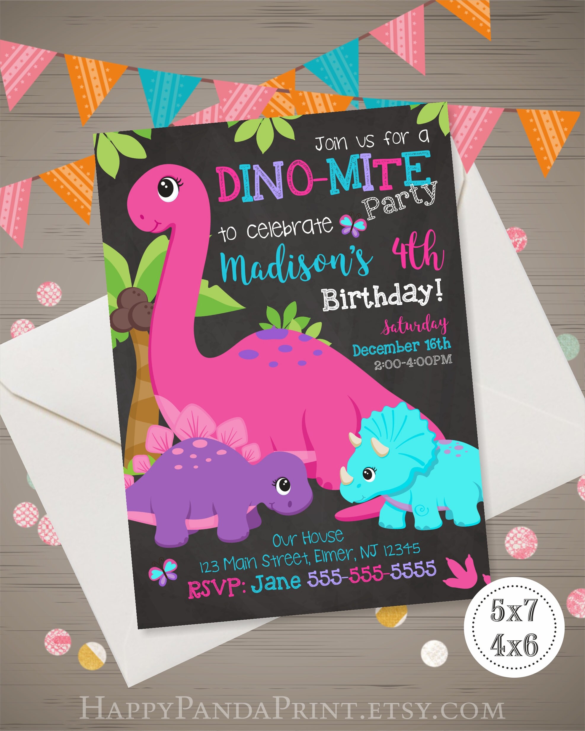 Girl Dinosaur Invitation Dinosaur Birthday Invitation Etsy