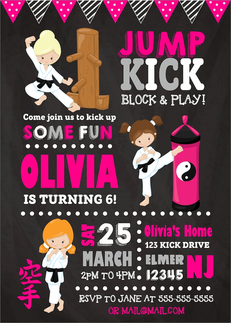 GIRLS KARATE Invitation Karate Birthday Invitation Karate Etsy