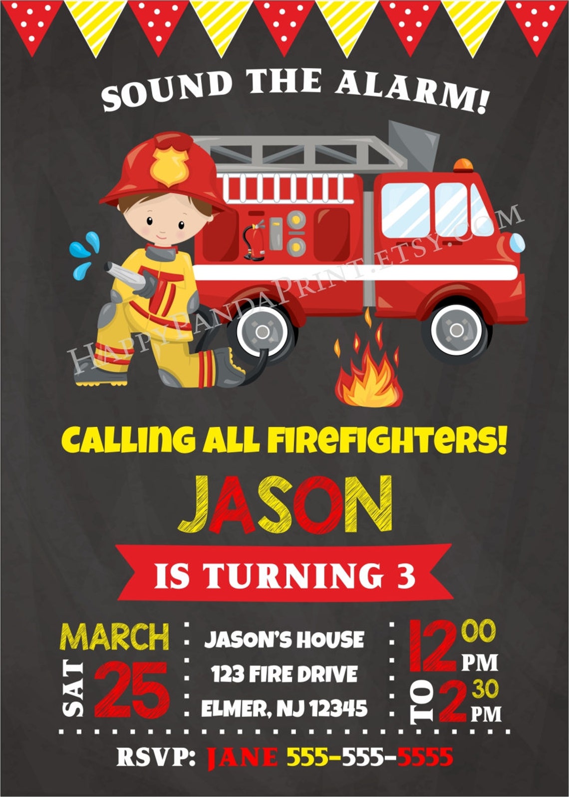 Firetruck Invitation Fireman Invitation Firetruck Birthday Etsy