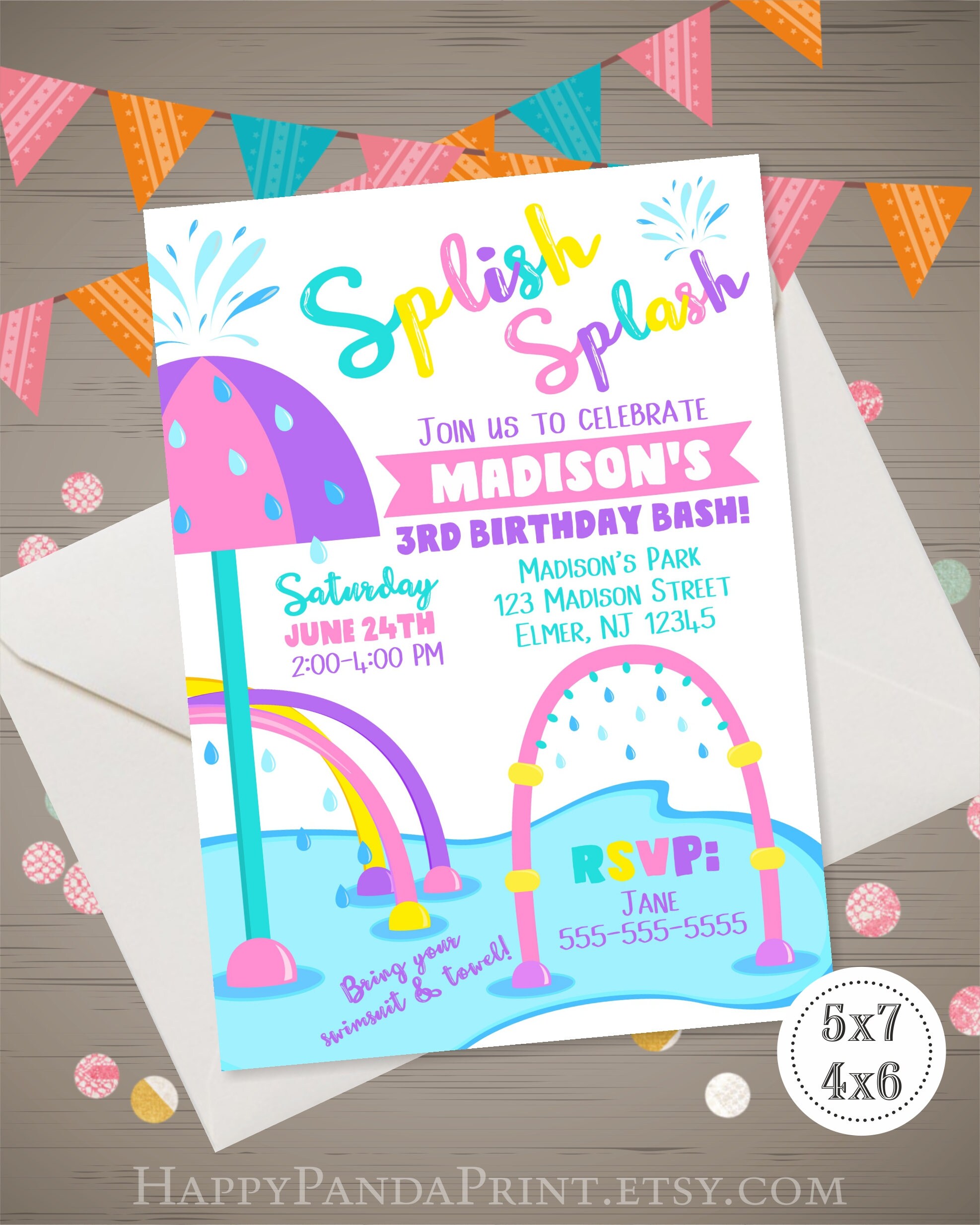 SPLISH SPLASH Birthday Invitation Girls Splash Pad Invitation | Etsy