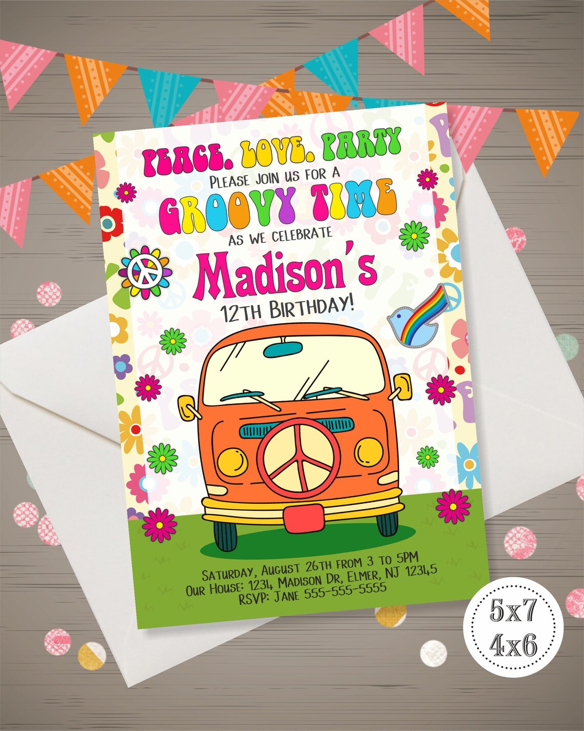Hippie Invitation Hippie Birthday Invitation Hippie Party Etsy