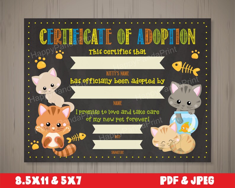 KITTY Adoption Certificate Cat Adoption Certficate Pet Etsy