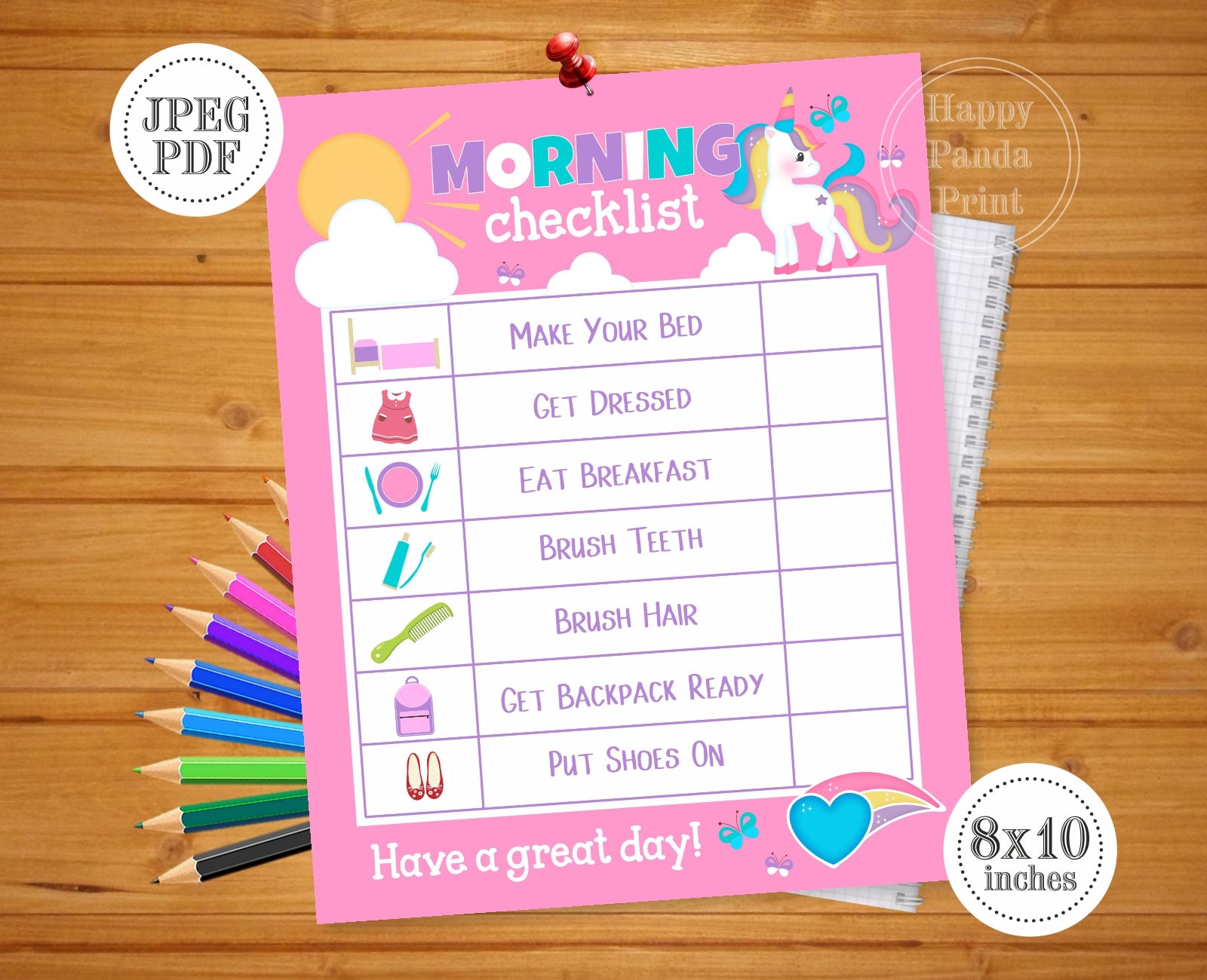 MORNING CHECKLIST Printable Girl Morning Routine Checklist | Etsy