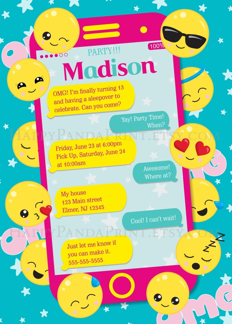 Emoji Birthday Invitation Messenger Invitation Teen Birthday | Etsy
