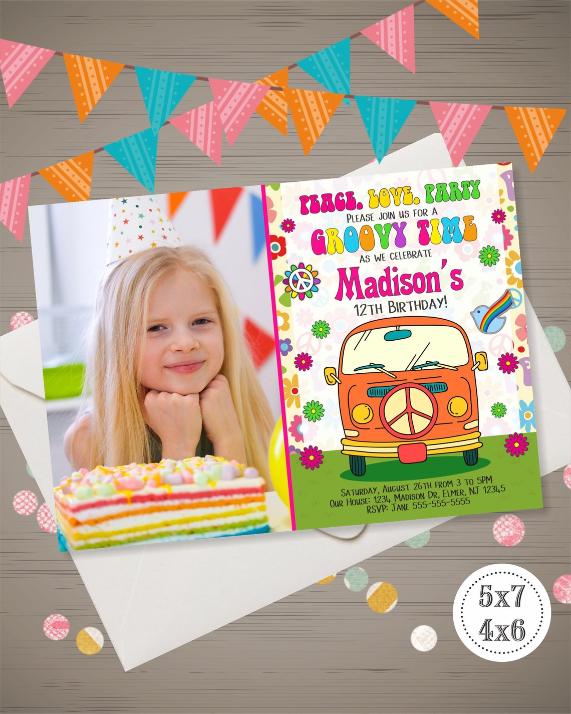 Hippie Invitation Photo Hippie Birthday Invitation Hippie | Etsy