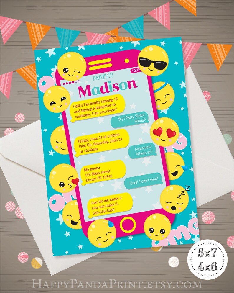 Emoji Birthday Invitation Messenger Invitation Teen Birthday Etsy
