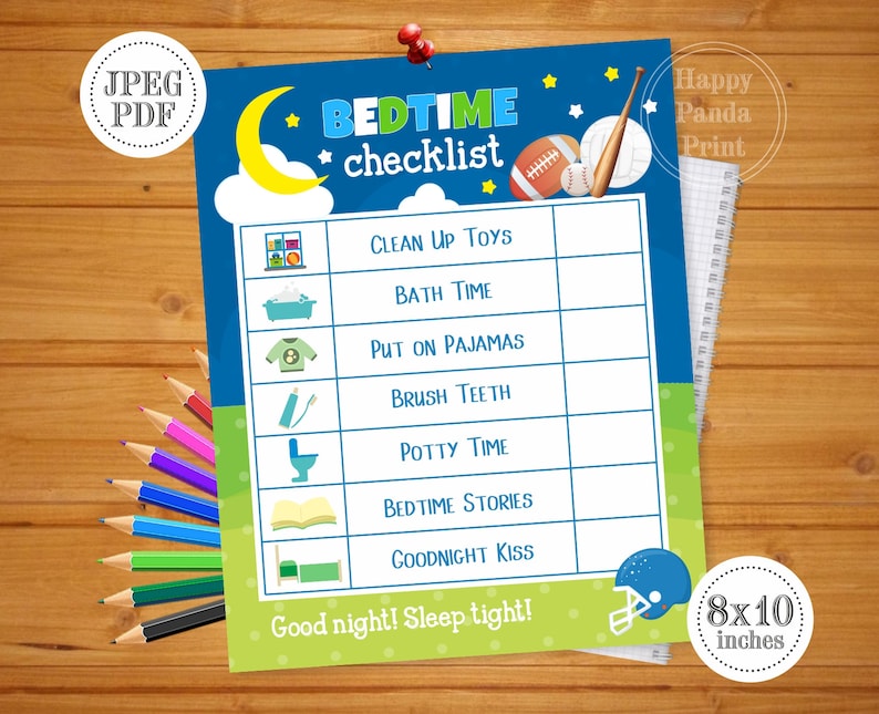BEDTIME CHECKLIST Printable Boy Bedtime Routine Checklist Etsy