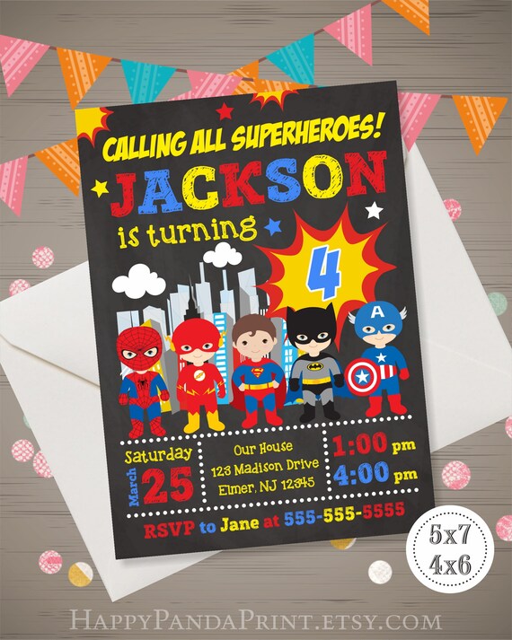 Superhero Invitation Boys Superhero Birthday Invitation Etsy