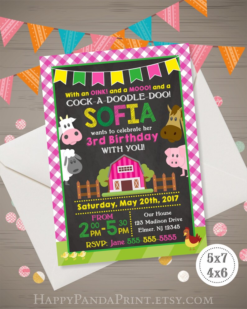 Girl Farm Invitation Barnyard Invitation Pink Farm Birthday Etsy