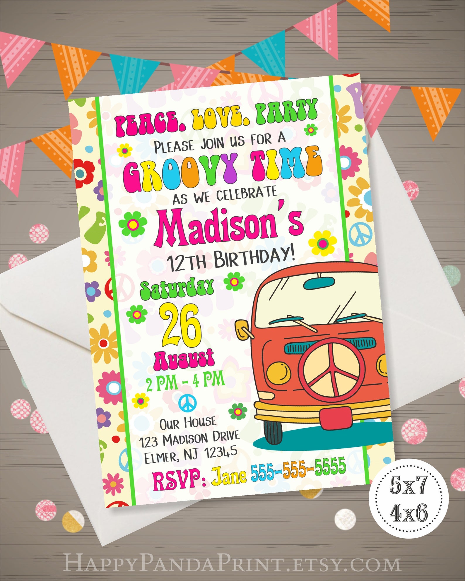 Hippie Invitation Hippie Birthday Invitation Hippie Party Etsy