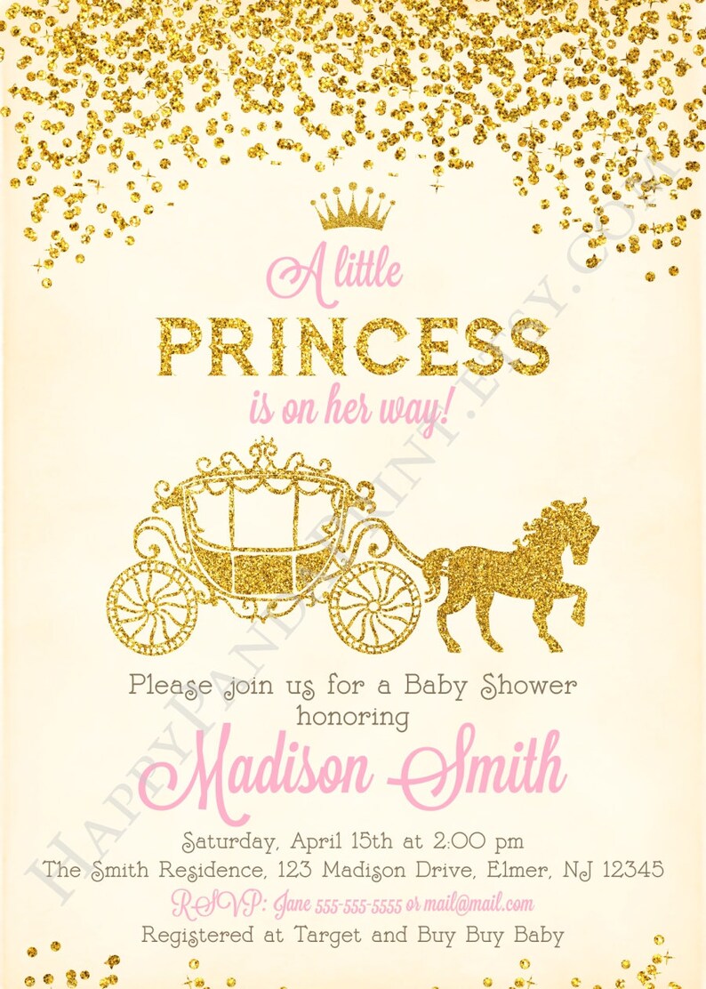 Princess Baby Shower Invitation Princess Carriage Baby Shower Etsy