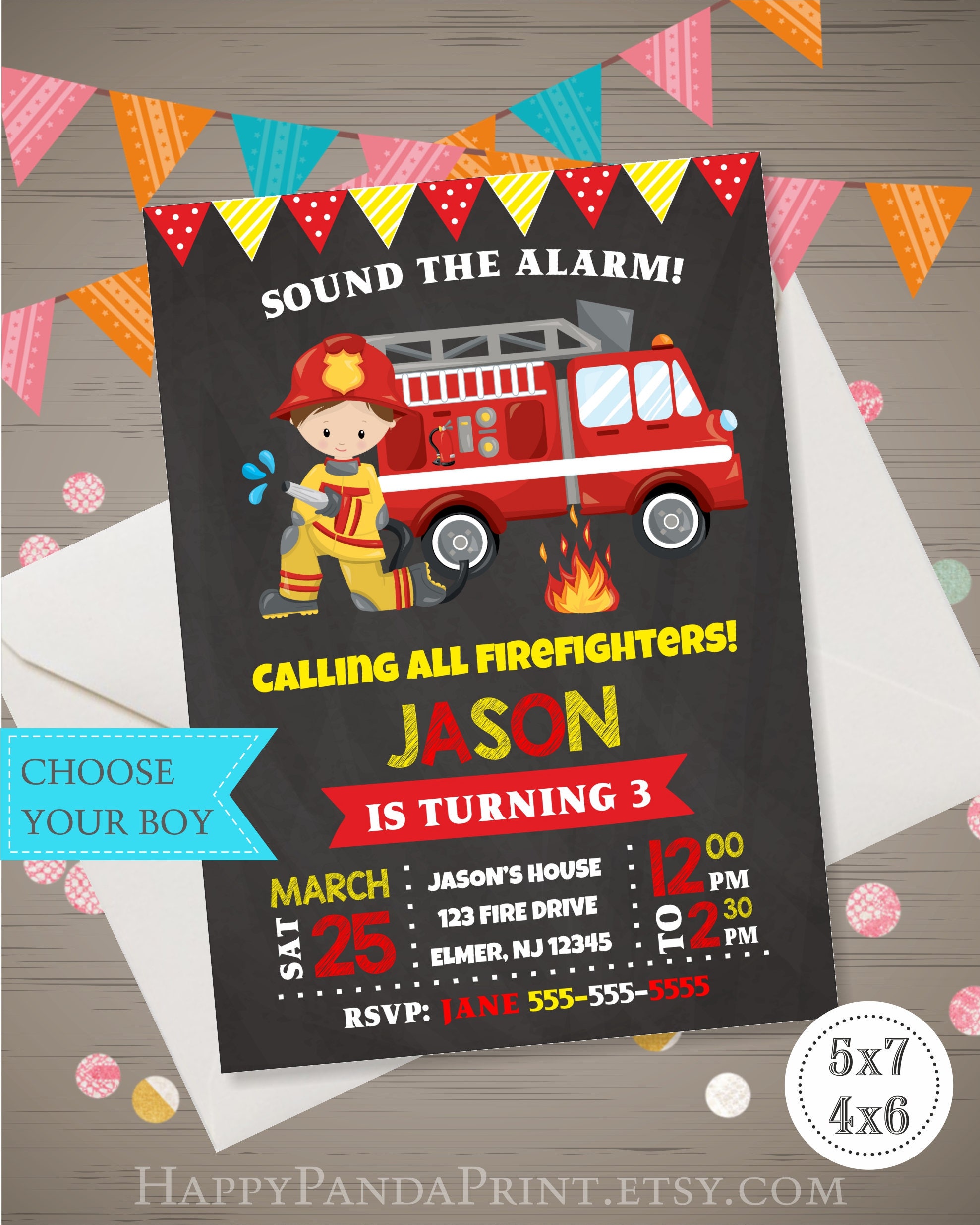 Firetruck Invitation Fireman Invitation Firetruck Birthday Etsy