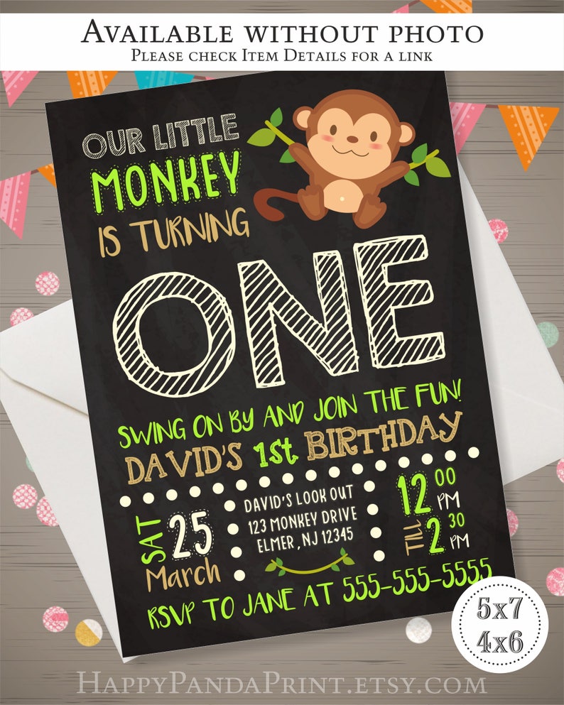 Monkey Birthday Invitation with Photo Monkey Invitation | Etsy