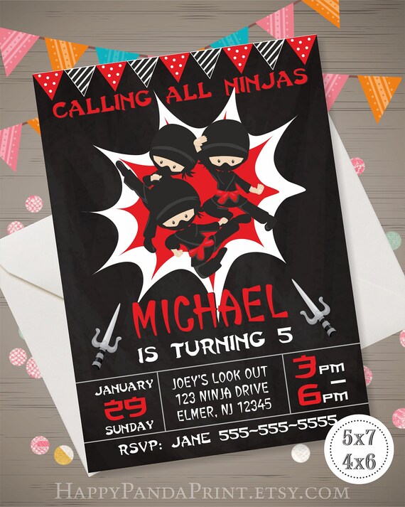 NINJA INVITATION Ninja Birthday Invitation Ninja Birthday Etsy