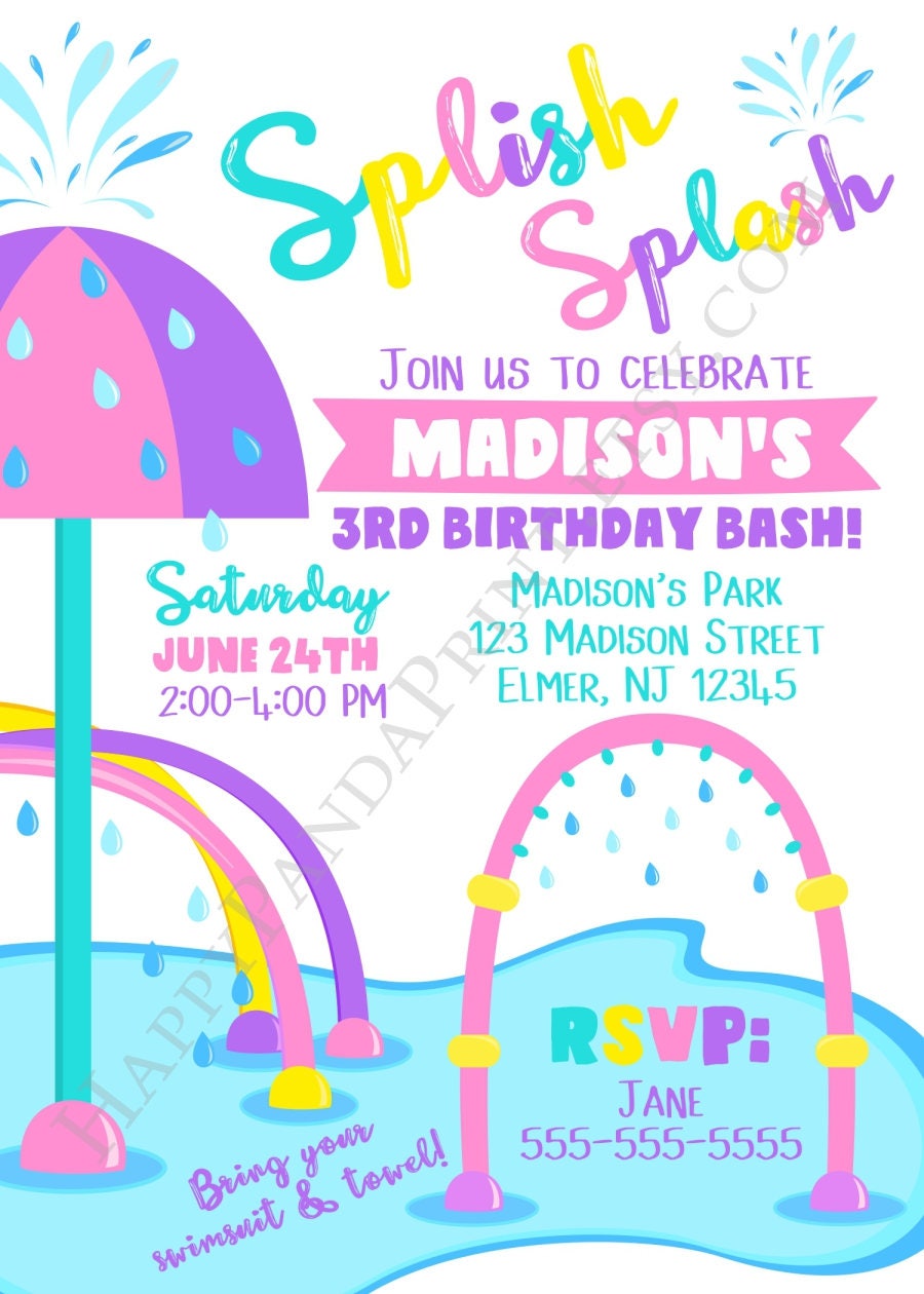 SPLISH SPLASH Birthday Invitation Girls Splash Pad Invitation Etsy