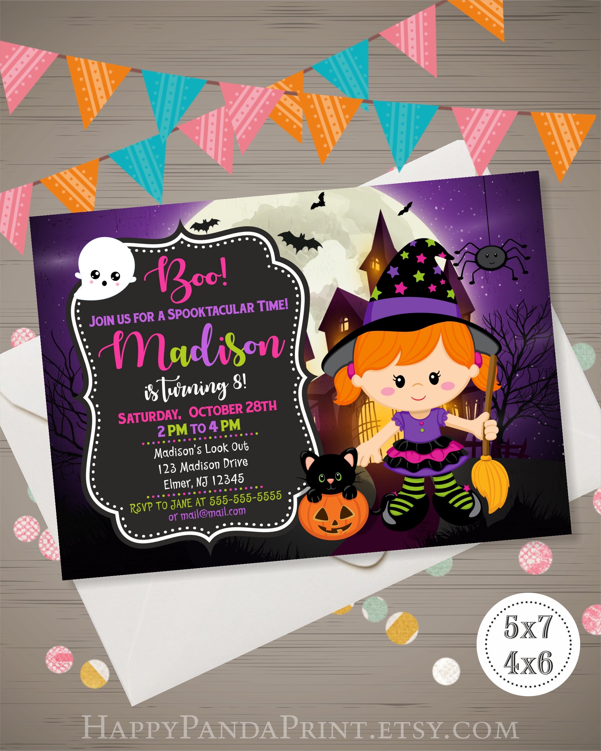 witch invitation halloween birthday invitation girls etsy witch invitation