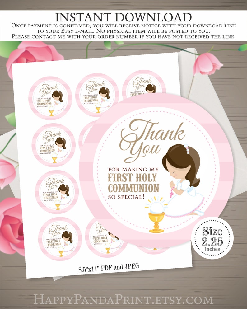 First Communion Tags INSTANT DOWNLOAD Girl Communion Thank | Etsy