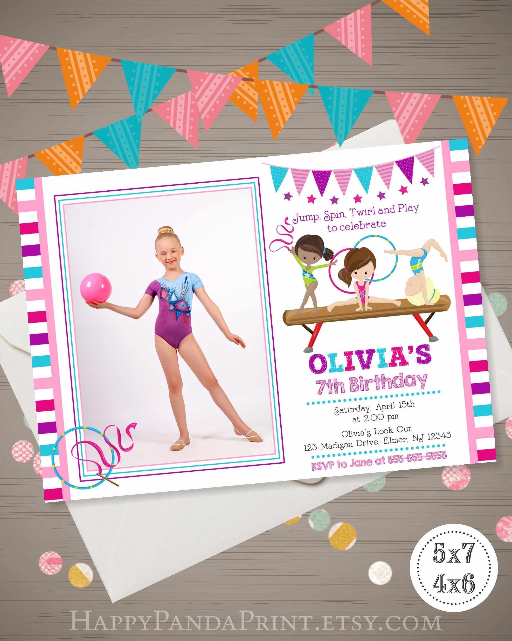 Gymnastics Birthday Invitation with Photo Gymnastics Etsy