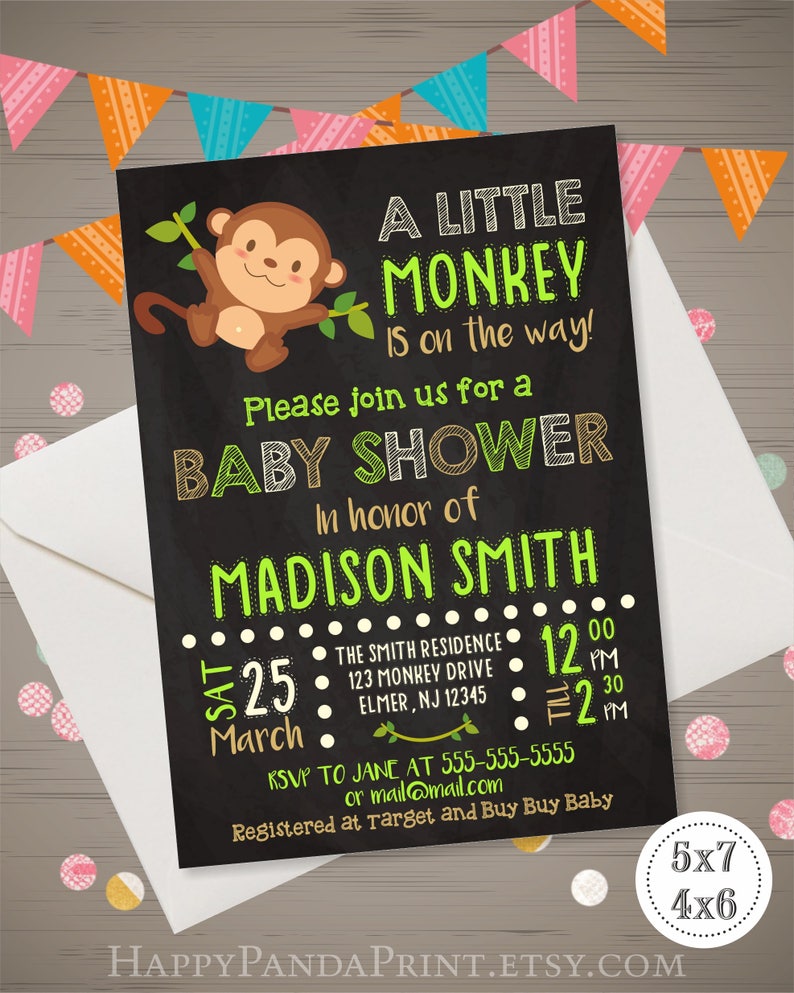 Monkey Baby Shower Invitation Jungle Baby Shower Invitation Etsy
