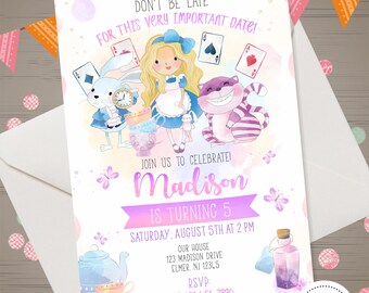 Alice in Wonderland Invitation Alice in Wonderland Birthday Party Invitation Alice Onederland invite Watercolor Alice Wonderland Tea Party
