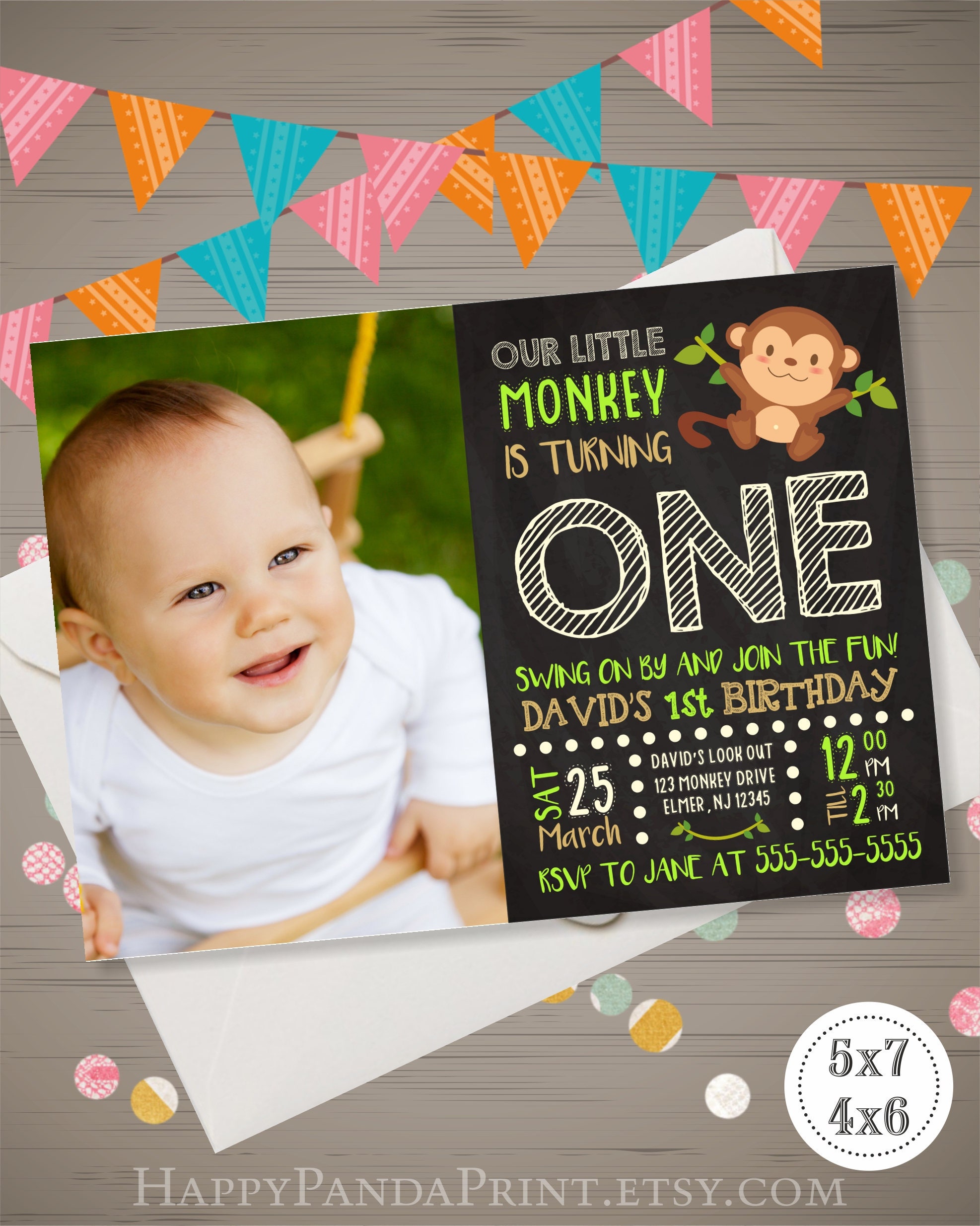 Monkey Birthday Invitation with Photo Monkey Invitation | Etsy