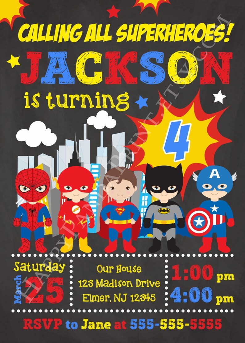 Superhero Invitation Boys Superhero Birthday Invitation Etsy