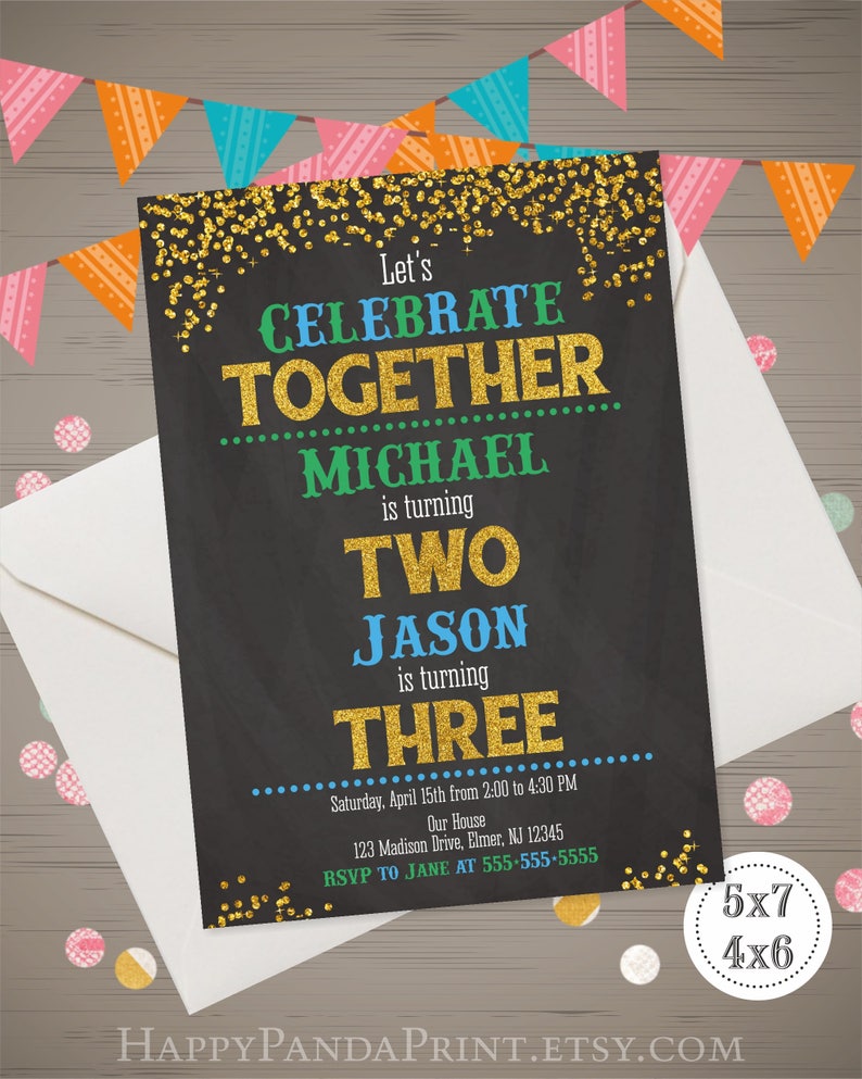 Boys Joint Birthday Invitation Siblings Joint Party Invite Etsy