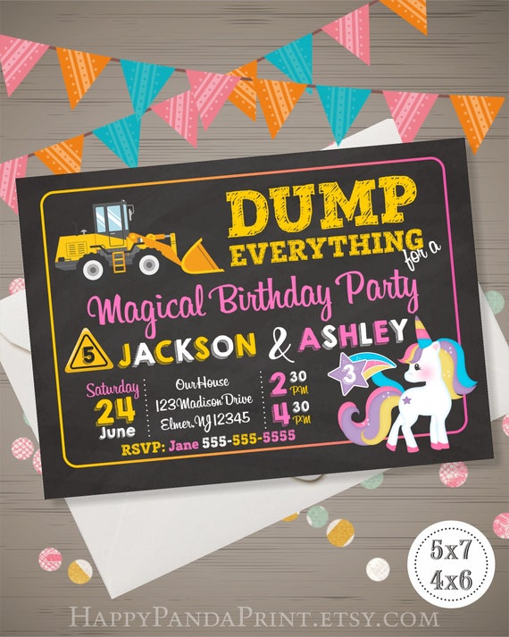 Joint Birthday Invitation Joint Birthday Party Construction Etsy