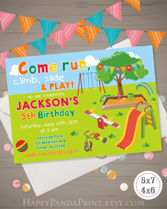 Playground Birthday Invitation Park Invitation Outdoor Etsy