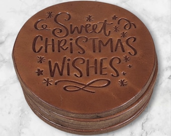 Sweet Christmas Wishes Leder Untersetzer - Set mit 4 handgefertigten Untersetzern zum Thema Urlaub