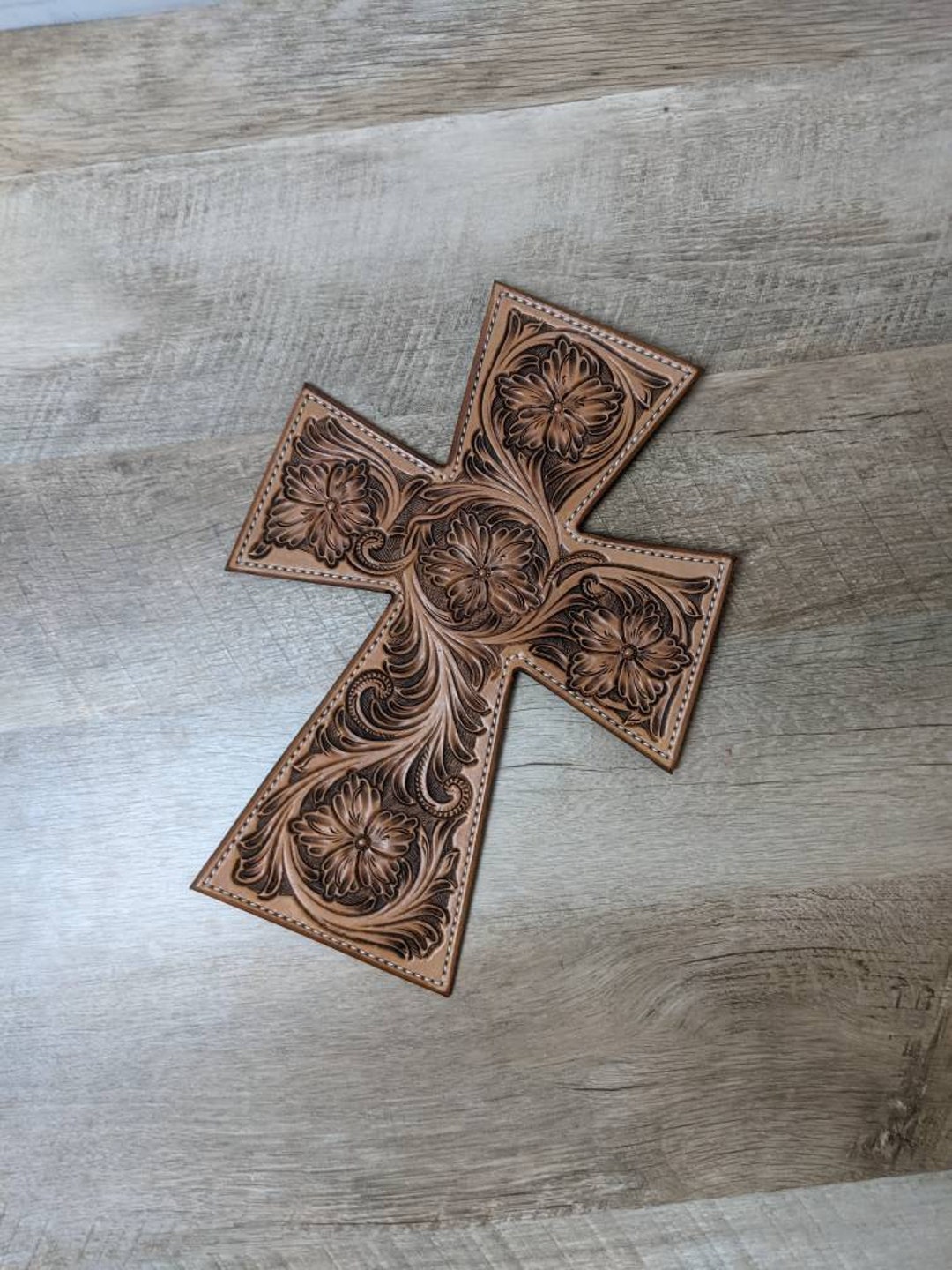 Floral Carved Leather Wall Hanging Cross - Etsy