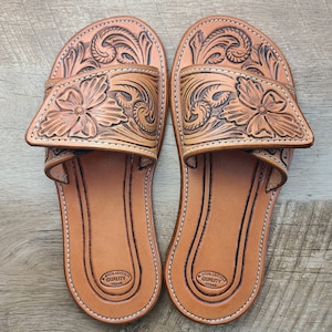Floral Tooled All Leather Sandals Etsy Australia