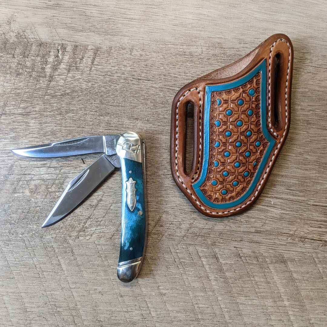 Turquoise River Marble Trapper Knife - Artisan Crafted main image 0