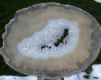 DAZZLING DRUSY 10.5" Collector Grade Agate & Crystal Geode Slab With Perfect Polish!