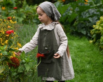 Tablier traditionnel en lin pour enfants | Broderie en option