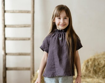 Linen Ruffle Tunic Layla with Short Sleeves | Optional Embroidery