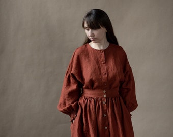 Linen Shirt Evelyn with Shirring Cuffs (optional embroidery)