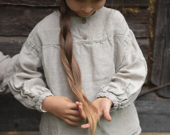 Linen Tunic Leslie with Long Sleeves for girls | Optional Embroidery