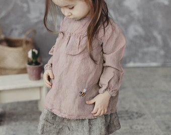 Linen Tunic Louise with Long Sleeves for girls | Optional Embroidery