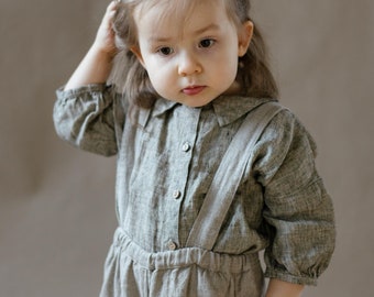 Linen Shirt Cecille with Bishop Sleeves for kids | Optional Embroidery
