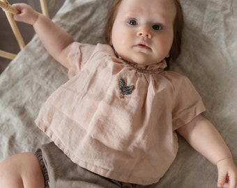 Linen Ruffle Top | Optional Embroidery | Baby Tunic Layla with Short Sleeves