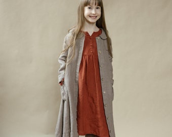 Warm Linen Coat River for Girls | Optional Embroidery