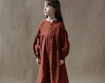 Linen Dress Delilah with Shirring Cuffs (optional embroidery)