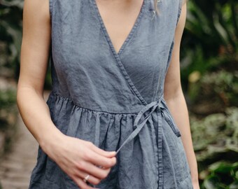 Linen Sleeveless Blouse - Vest Sofy | Optional Embroidery