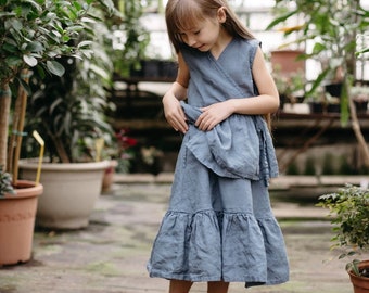 Linen Skirt Amie for Girls | Optional Embroidery