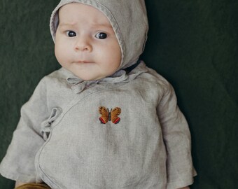 Newborn Linen Wrap Shirt | Optional Embroidery