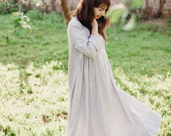 Linen Dress Leah with Long sleeves | Optional Embroidery