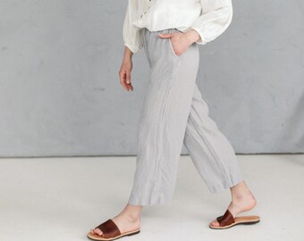 Ready to Ship | Linen Culotte Pants Hazel (L Regular / Pastel Pink)