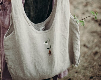 Heavy Weight Linen Tote Bag Peaches | Optional Embroidery